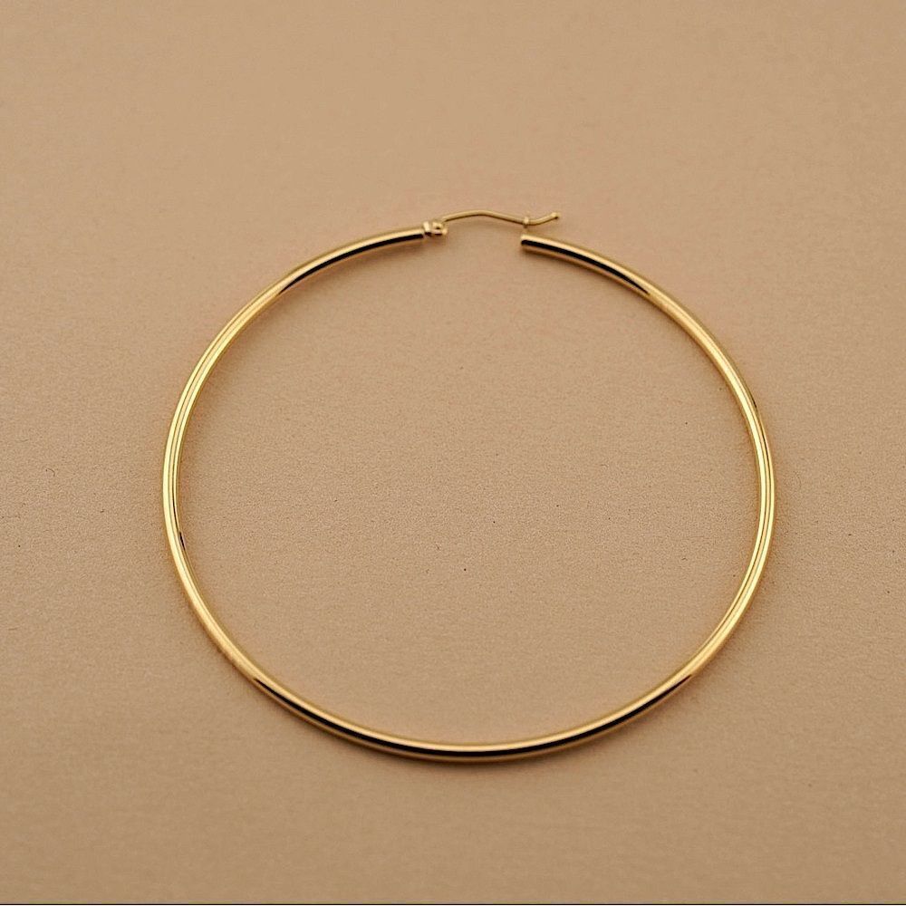 14k Real Gold Big Hoop Earrings | 2 mm thickness | 65 mm Diameter | Fine Jewelry
